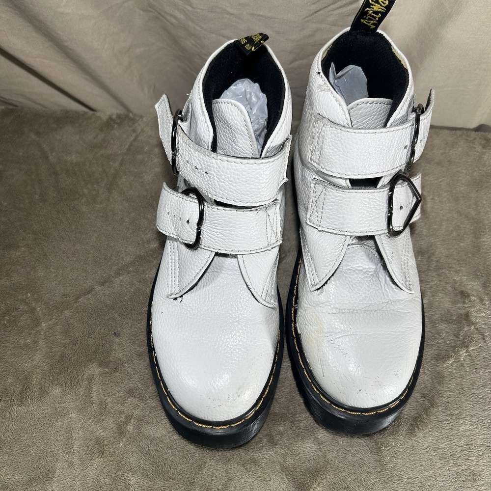 Dr. Martens Devon Heart Buckle Platform Boots White Leather Women's Size 7